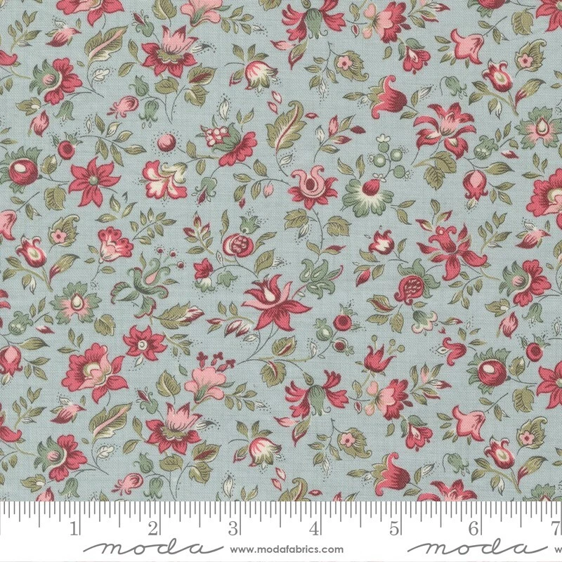 ANTOINETTE 3 YARDS French General Moda Fabric Quilt Floral Blue Shabby 13952-13 - Image 1 of 2