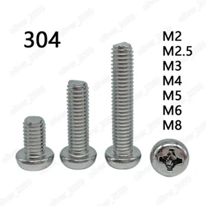 M2 M2.5 M3 M4 M5 M6 M8 304 Stainless Steel Phillips Cross Small Pan Head Screws - Picture 1 of 7