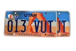 Utah License Plate Arch Centennial 013 VUT (Pair) - Picture 1 of 3