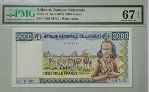 1997 Djibouti 2000 Francs PMG67 EPQ SUPERB GEM UNC {P-40} - Picture 1 of 4