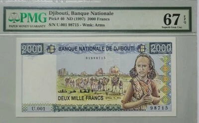 1997 Djibouti 2000 Francs PMG67 EPQ SUPERB GEM UNC {P-40} - Image 1 of 4