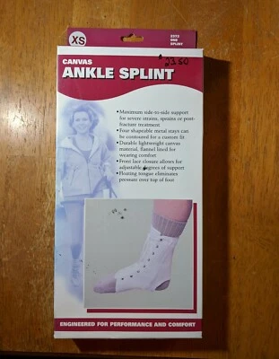 OTC Ankle Splint, Canvas Lace-Up, Rigid Metal Stays, X-Small XS Orthopedic Brace - Image 1 of 2