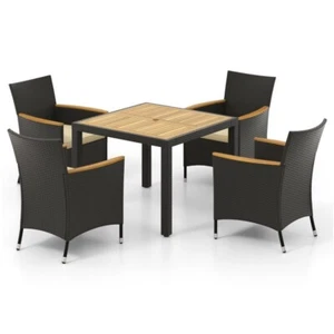 5 PCS Patio Rattan Dining Table & Cushioned Chairs Furniture Set W/Umbrella Hole - Picture 1 of 10