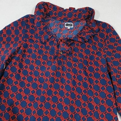 Túnica Mud Pie L Whitney cuello con volantes con patrón de eslabones de cadena azul y rojo DMG Foto 1 de 4