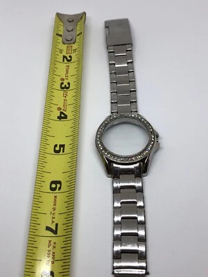 Piezas de reloj fósil caja de acero inoxidable eslabones correa plateada cierre 18 mm L367 Foto 1 de 4