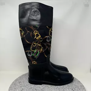 Ralph Lauren Colección Botas Mujer 9 Negro Bota de Lluvia Montar Ecuestre Italia - Imagen 1 de 21