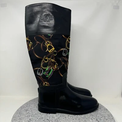 Ralph Lauren Colección Botas Mujer 9 Negro Bota de Lluvia Montar Ecuestre Italia Foto 1 de 4