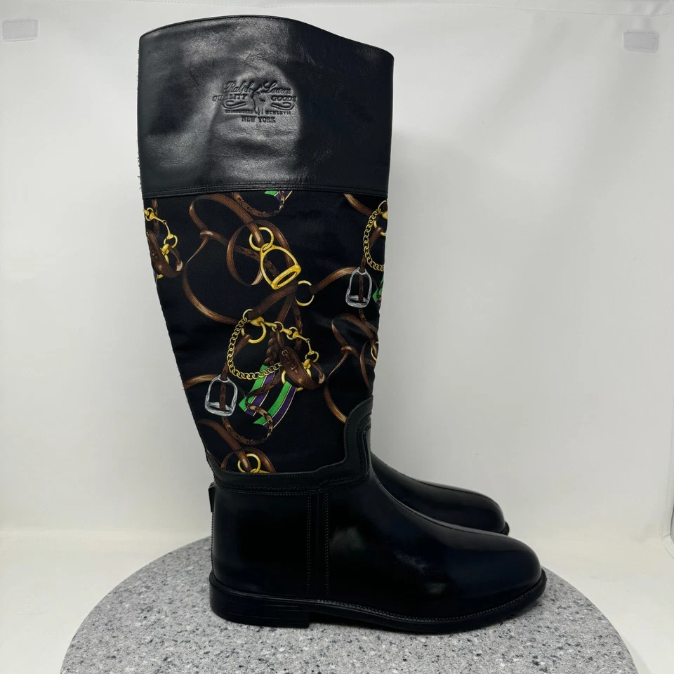 Ralph Lauren Colección Botas Mujer 9 Negro Bota de Lluvia Montar Ecuestre Italia Foto 1 de 4