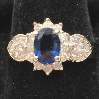 Anillo de zafiro de oro de 14 quilates blanco de 0,75 quilates con diamante rosa débil de 0,38 quilates y 0,12 quilates 3,2 gr Foto 1 de 4