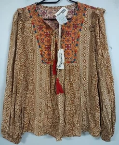 Savanna Jane Women's Embroidered Southwestern boho shirt Top Size Small NWT - Picture 1 of 7