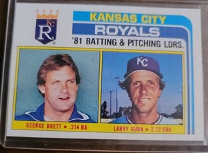 GEORGE BRETT / LARRY GURA, 1982 TOPPS ROYALS LEADERS' CARD #96 HOF  PACK FRESH
