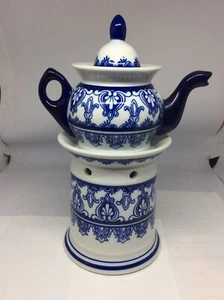 Bombay Co. Blue & White Ceramic Teapot With Warmer Stand - Picture 1 of 4
