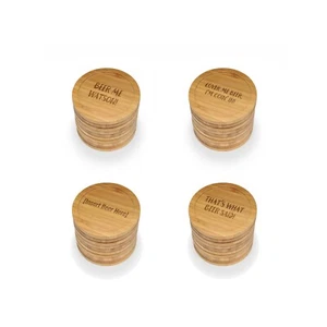 Laser Engraved Bamboo Coasters - Beer/Wine Themed - Round - Assorted Packs - Picture 1 of 6