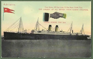 White Star Line Steamer, RMS Adriatic. Super "Hands Across The Sea" Card c1906. - Picture 1 of 2