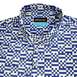 Etonic Shirt Golf Polo Mens 2XL Blue Geometric Check Pattern Short Sleeve - Picture 1 of 8