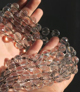 Cuentas de vidrio facetado transparente de 1 pie cadena prisma parte hebra pasadores de latón para araña - Imagen 1 de 12