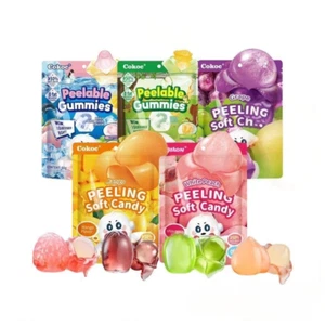 Combo 5 Flavors Cokoc Peelable Gummies Peeling Soft Candy Grape Mango Peach - Picture 1 of 6