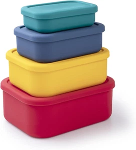 Silicone Food Storage Containers with Lids Set 4 Sizes and Silicone Containers - Picture 1 of 12