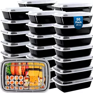 Meal Prep Containers Reusable 50 Pack 28 Oz Extra Thick Plastic Food Lids to Go - Picture 1 of 1