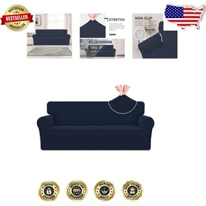 Oversized Navy Jacquard Sofa Cover - Elastic, Non-Slip and Stylish Protection - Picture 1 of 9