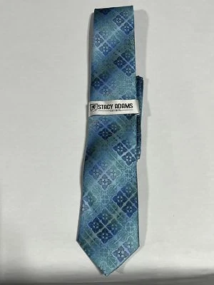 Mens Stacy Adams Blue Floral Pattern Tie With Matching Pocket Square NEW - Image 1 of 3