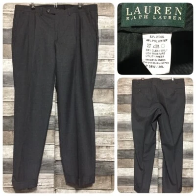 Lauren Ralph Lauren Wool Dress Pants Men’s 38x30 Gray Pleated Cuffed F3 - Image 1 of 4