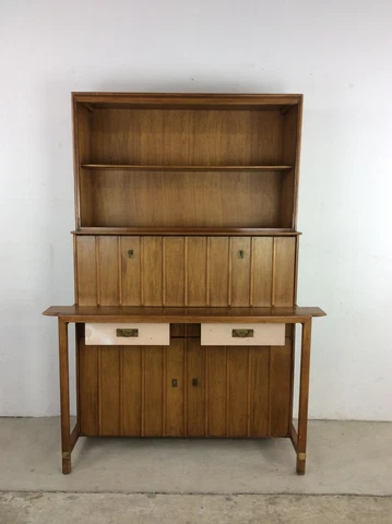Mid Century Modern 2Pc China Cabinet with Drop Front Cover