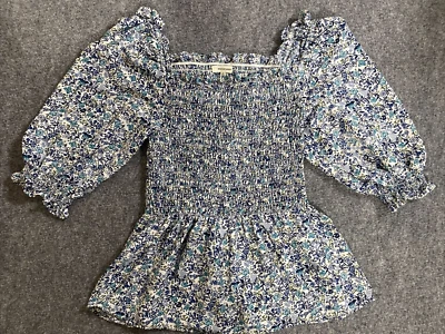 Max Studio Top Womens Large Blue Green Floral Casual Off Shoulder Ruffle Foto 1 de 4