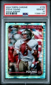 Fútbol americano cromado Steve Young #178 Aqua Sonar 112/199 PSA 10 2024 Topps - Imagen 1 de 2