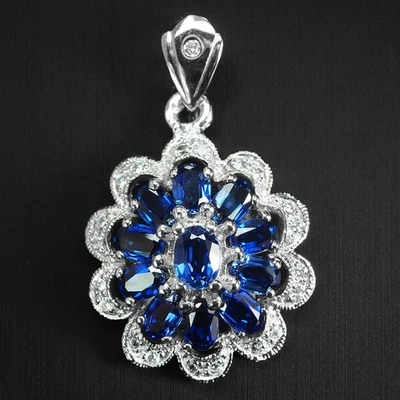 Pingentes florais feitos à mão de prata esterlina 6,85 ct 925 de safira azul real delicioso - Imagem 1 de 4