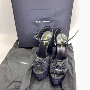Saint Laurent Bianca Platform Sandals Size 36 Black Knotted Satin Heels - Picture 1 of 19