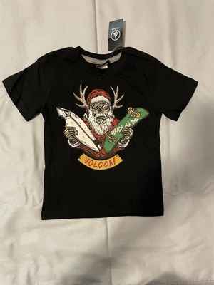 NUEVO CON ETIQUETAS Volcom Niños Negro Papá Noel Camiseta Camiseta Talla 2T Bebé Vacaciones Monopatín Foto 1 de 2