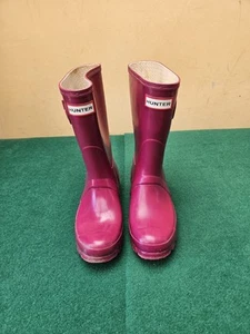 Hunter Original Dark Pink Wellington Boots With Bag - UK Size 4 Wellies. - Picture 1 of 11