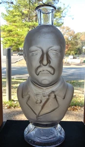 1890's Grover Cleveland Frosted Glass Figural Pontiled Bottle - 10'' - Picture 1 of 7