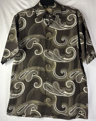 Cubavera 真丝混纺短袖衬衫小号 70% 真丝 30% 棉佩斯利 — 第 1/4 张图片