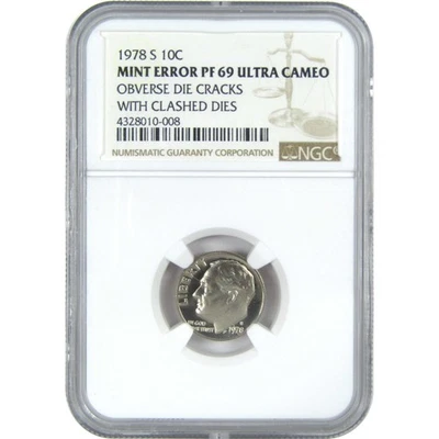 1978 S Roosevelt Dime PF 69 UCAM NGC Die Cracks Clashed Dies Error - Image 1 of 4
