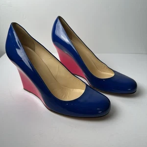 Kate Spade Cobalt Blue Pink Heels Pumps Round Toe Patent Leather Size 6.5 B - Picture 1 of 14