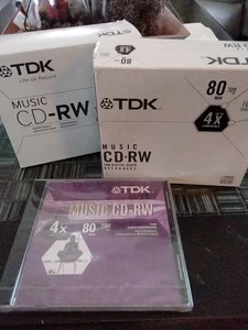 TDK CD - RW Color Rewritable 2- 5 Packs 4x, 80 minutes 700mb CD plus cases NEW - Afbeelding 1 van 1