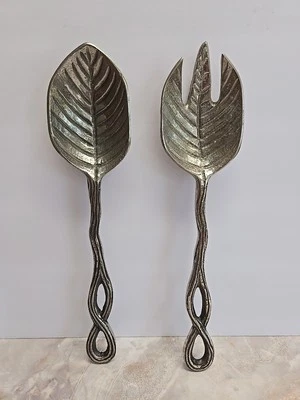 Salad Serving Set Twisted Vines Leaves Silvertone Rustic PREVIOUSLY OWNED - Image 1 of 4