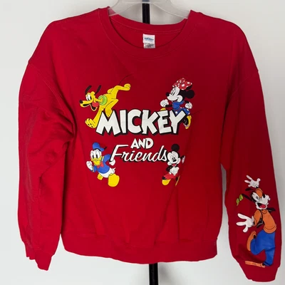 Disney Mickey & Friends Red Long Sleeve Crewneck Sweatshirt Size Youth XL - Image 1 of 4