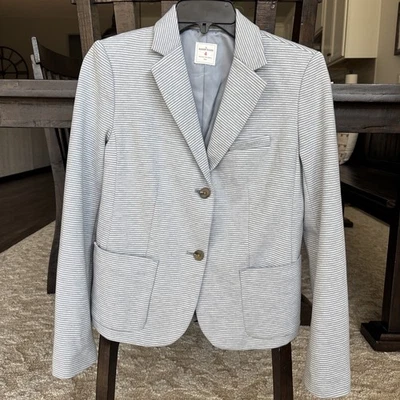 Chaqueta Blazer Gap The Academy Gris Blanco Rayas Talla 4 Dinero Antiguo Bolsillos Preppy Foto 1 de 4