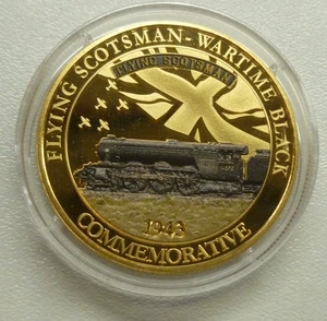 Wartime Black : Flying Scotsman Icon of Steam Gold-plated Proof Medallion - Picture 1 of 4