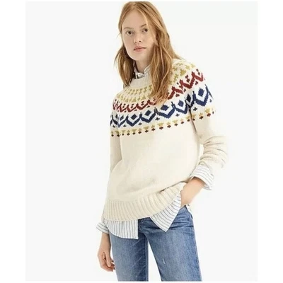 J. Suéter suéter de lana merino Crew para mujer talla XS crema Fair Isle Foto 1 de 4