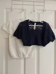 Lot X2 Cherokee Girls S/S Ivory Sweater & Blue Crop Open Cardigan Size S (6/6X) - Picture 1 of 6