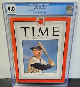 💥CGC 4.0 TIME MAGAZINE #V55 #15 1950 TED WILLIAMS Cover CANADIAN EDITION POP 2 - Picture 1 of 9