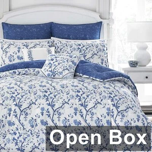 Laura Ashley 221646 - Reversible Cotton Bedding Set, Elise Blue, King Size - Picture 1 of 8