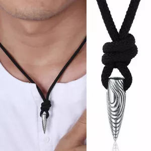 Unisex: Stainless Steel, Shark/Wolf Tooth/Bullet Black Rope Chain & Pendant Set - Picture 1 of 6