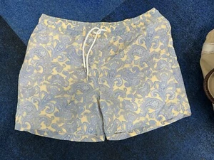 Brooks Brothers Blue & Yellow  Print Mens Swim Trunks Tag Medium true size - Picture 1 of 5