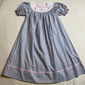 Mom & Me Size 6 Years Gray Smocked Dress Ballerinas Pink Trim - Picture 1 of 11