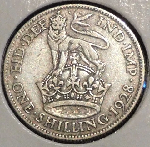 British Silver Shilling - 1928 - King George V - $1 Unlimited Shipping Cover